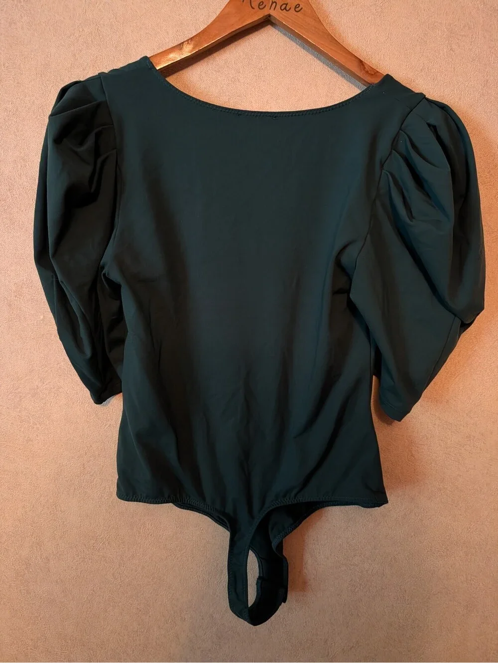 INTIMATELY FREE PEOPLE emerald green puff sleeve bodysuit sz M